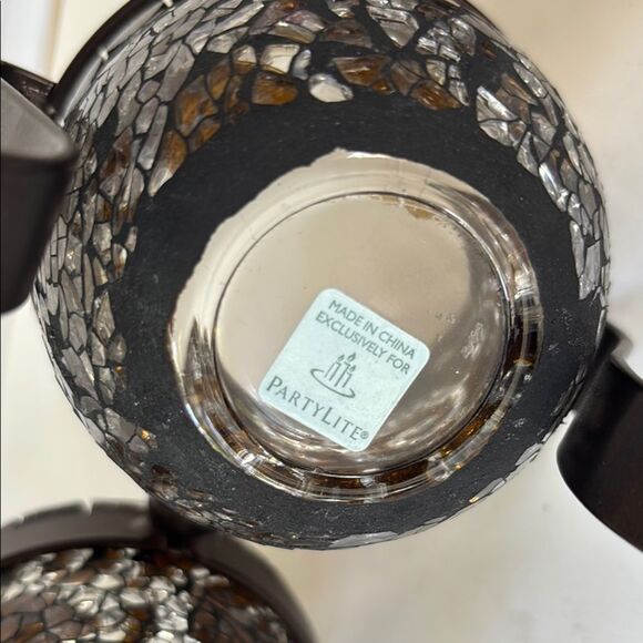 PartyLite Dark Bronze Metal Tone Tea light glass Candle Holder 12” long - Picture 4 of 5